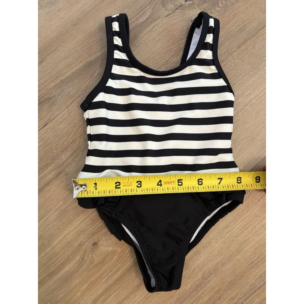 Kate Spade baby One Piece Swimsuit White‎ And Black Ruffle Detailing Bow
